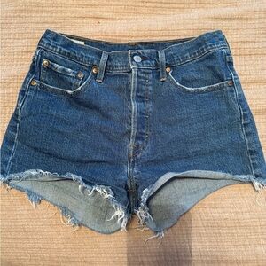 Dark denim Levi’s 501 high waist shorts